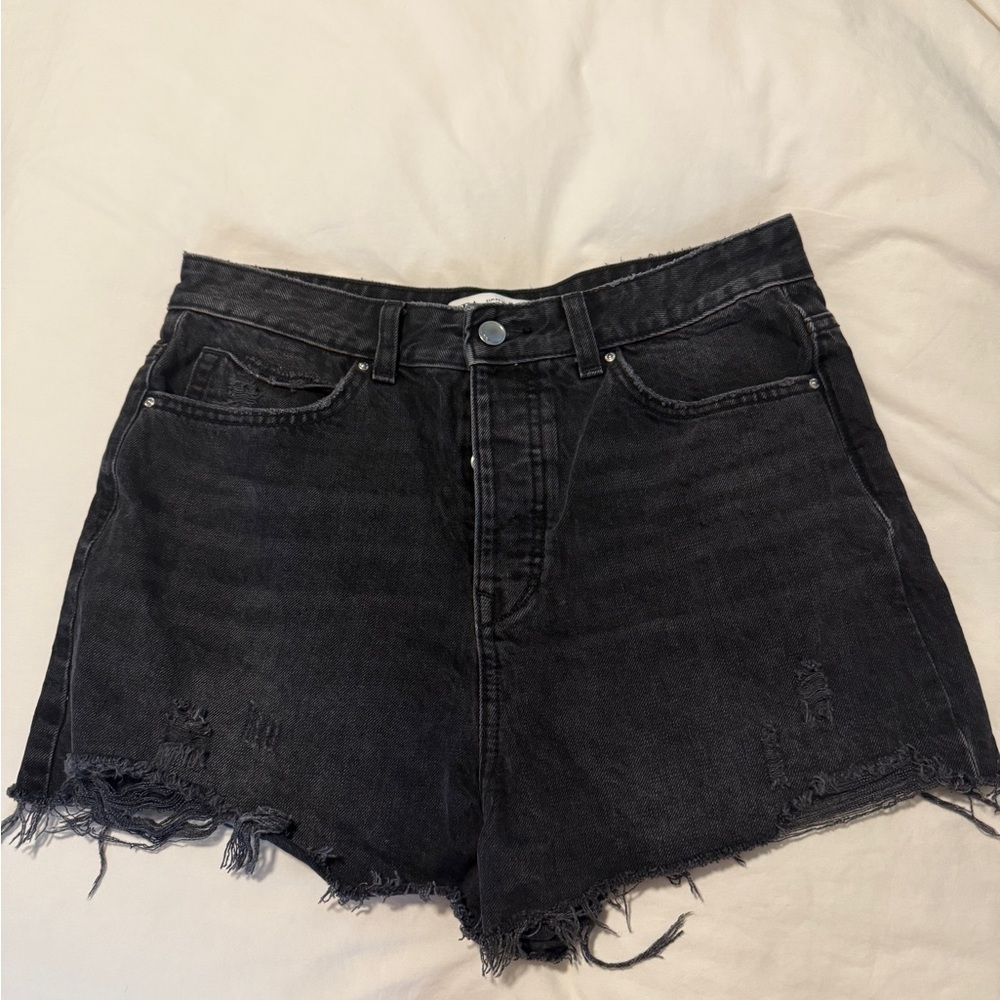 Zara Black Distressed Denim Shorts